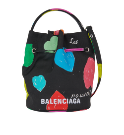 Hearts Print XS Bucket Bag, Nylon, Black, 002123, S/DB/RCT, 3*